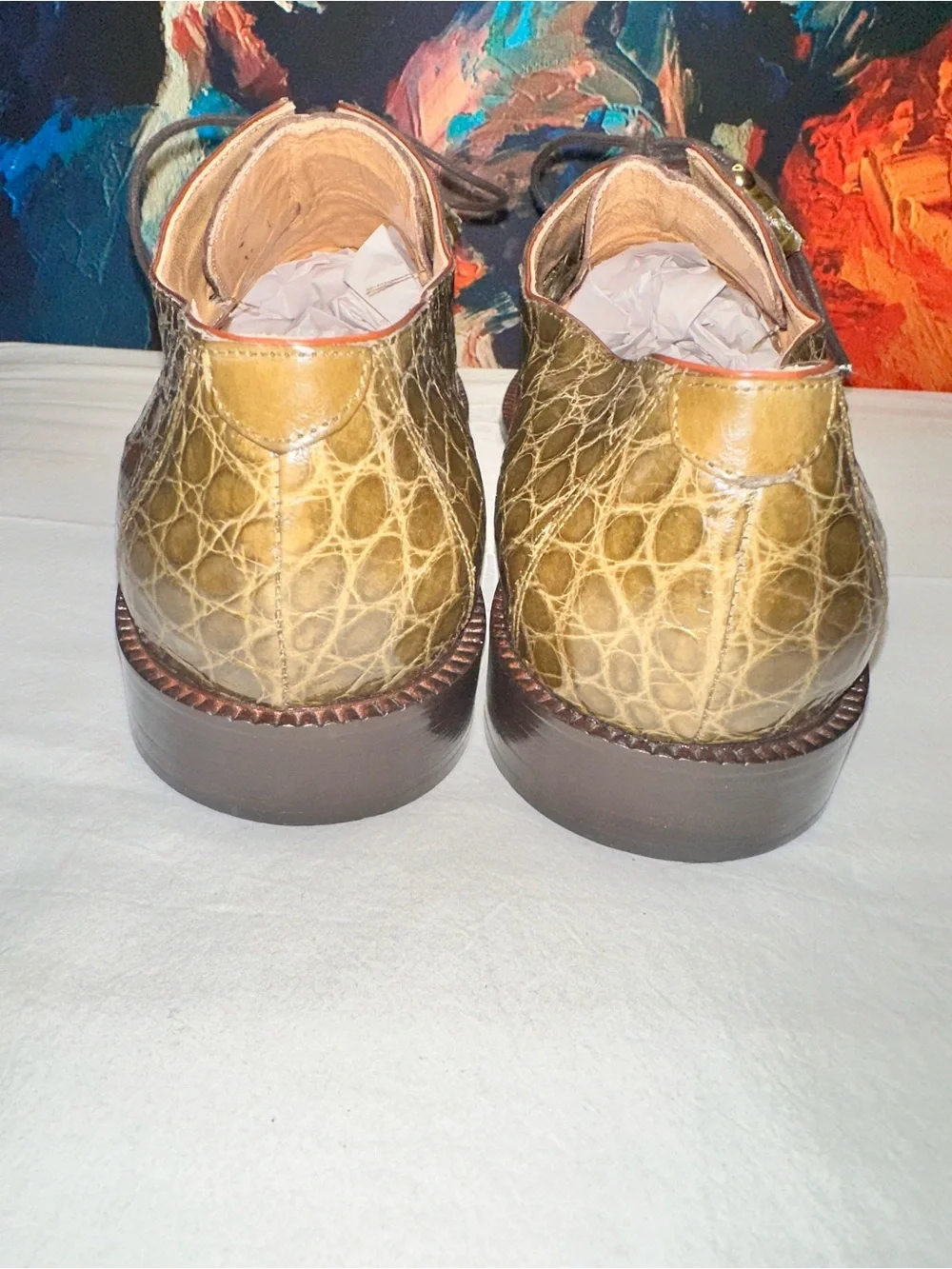 No.65 Michele Loisi Genuine Alligator Derby Dress Shoes in Olive Green